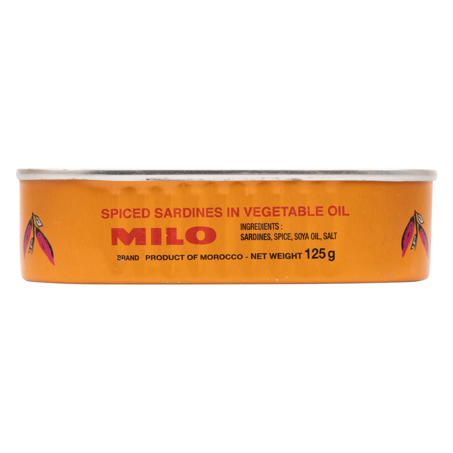 Milo spiced sardines in vegetable oil 125g canned fish side view